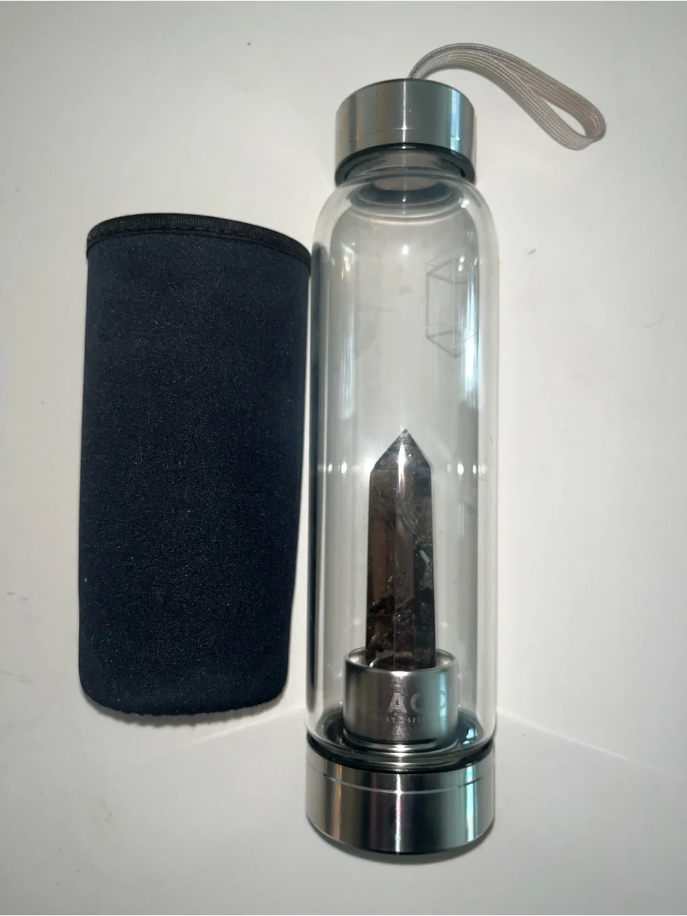 Free People Clear Glass Crystal Infusion Water Bottle with Silver Trim